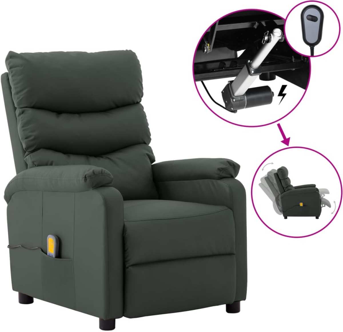 VidaXL Massagestoel verstelbaar elektrisch kunstleer grijs