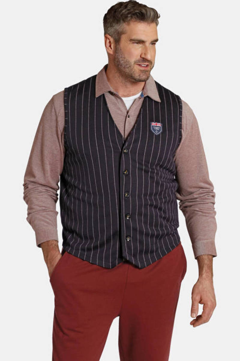 Charles Colby gilet DUKE MERVIN Plus Size met krijtstreep donkerblauw