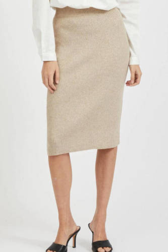 VILA gebreide midi rok VIRIL beige