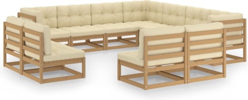 VidaXL 11-delige Loungeset met kussens massief grenenhout honingbruin