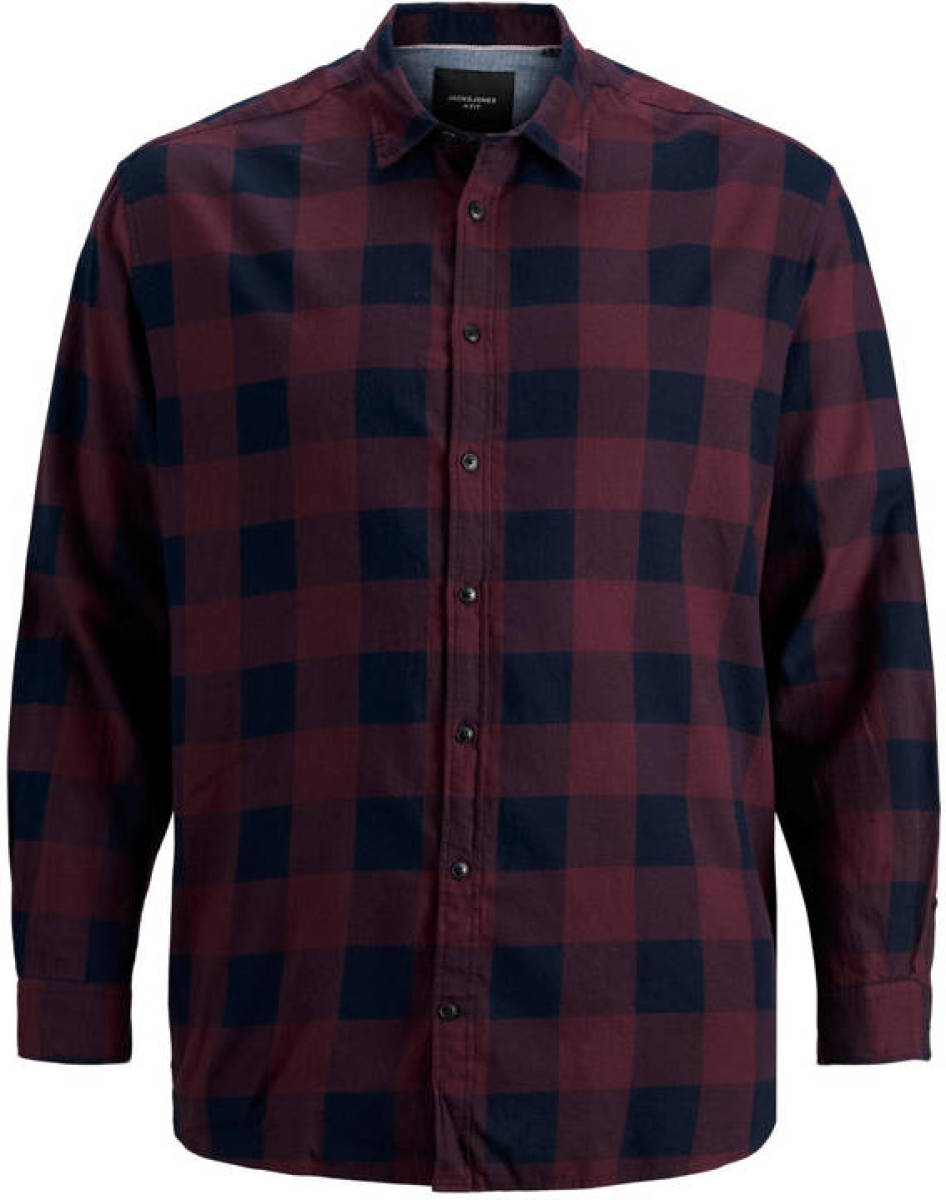 JACK & JONES PLUS SIZE geruit regular fit overhemd JJEGINGHAM Plus Size port royale