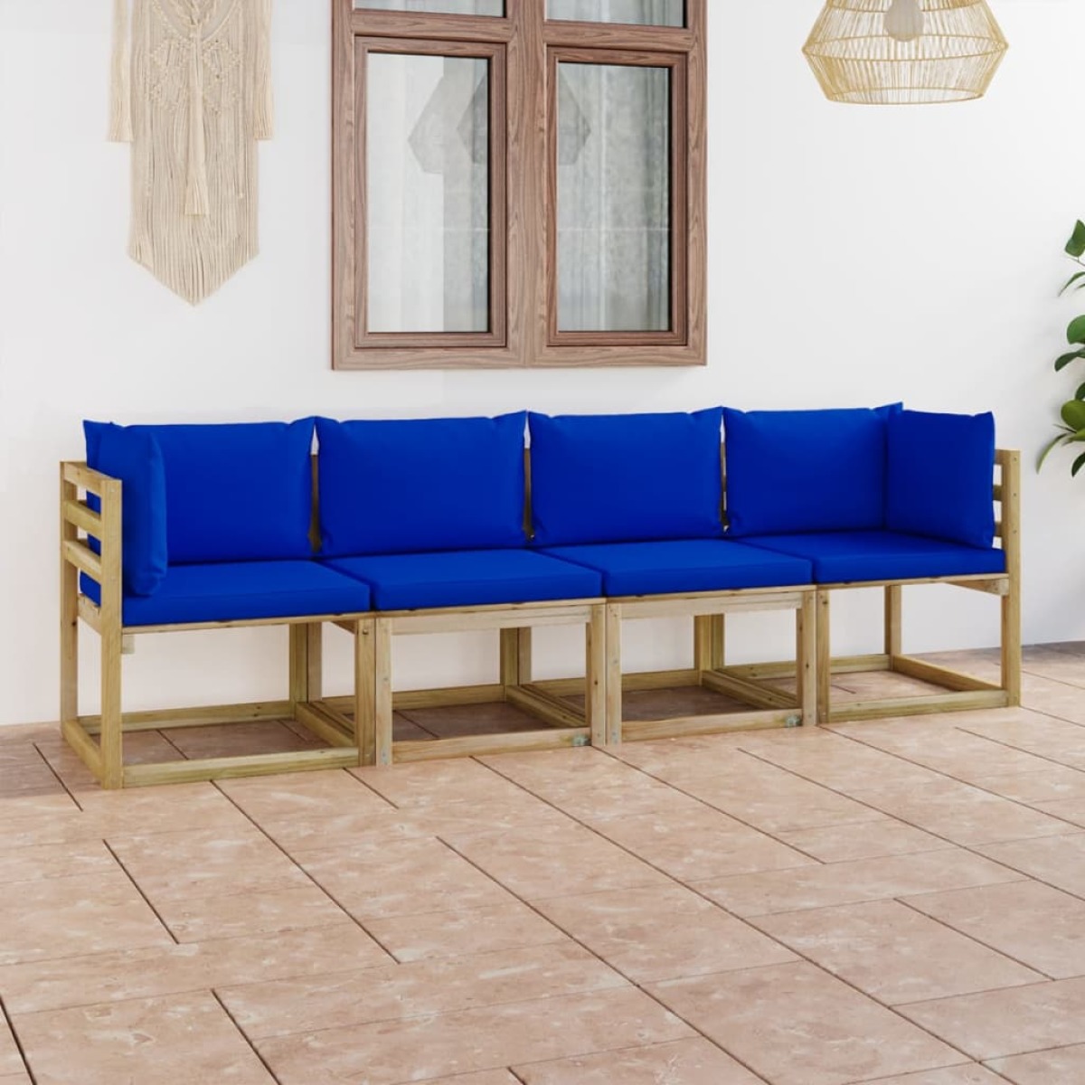 VidaXL Tuinbank 4-zits met blauwe kussens