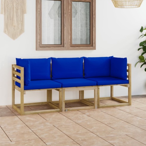 VidaXL Tuinbank 3-zits met blauwe kussens