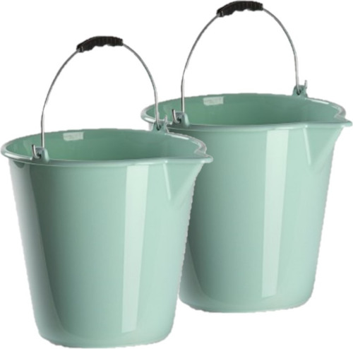 Forte Plastics 2x stuks kunststof emmers met schenktuit mint groen 12 liter