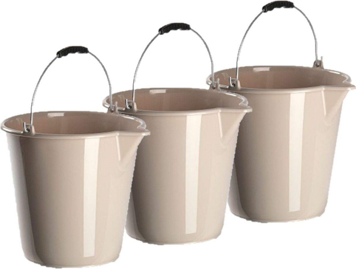 Forte Plastics 5x stuks kunststof emmers met schenktuit mokka 12 liter