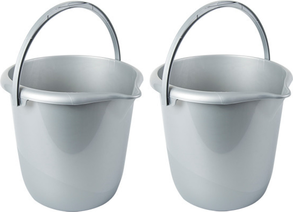 Hega Hogar Set van 3x stuks zilvergrijze schoonmaakemmers/huishoudemmers 10 liter van dia 28 cm