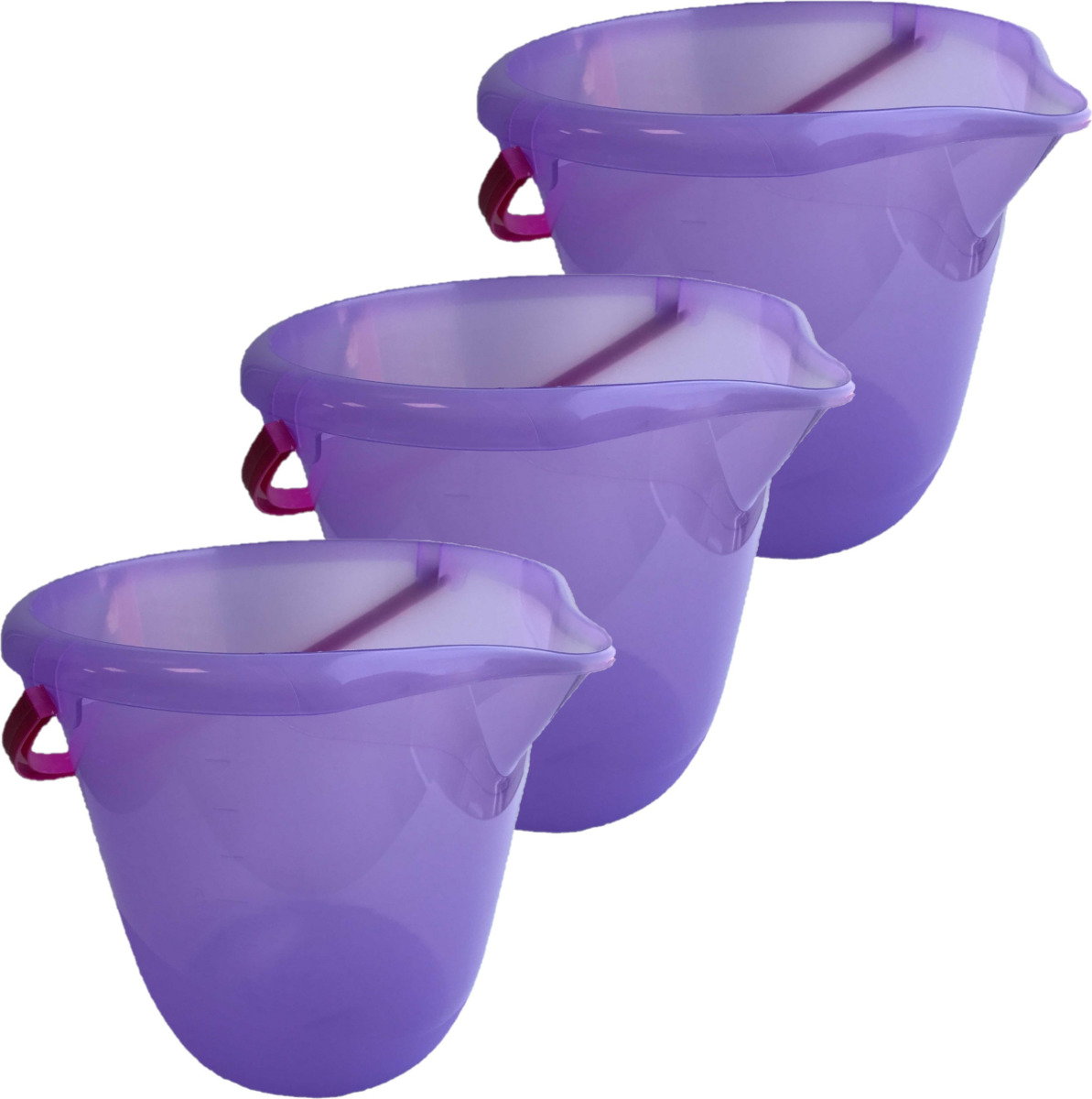 Hega Hogar 3x stuks paarse schoonmaakemmers/huishoudemmers 10 liter van dia 28 cm