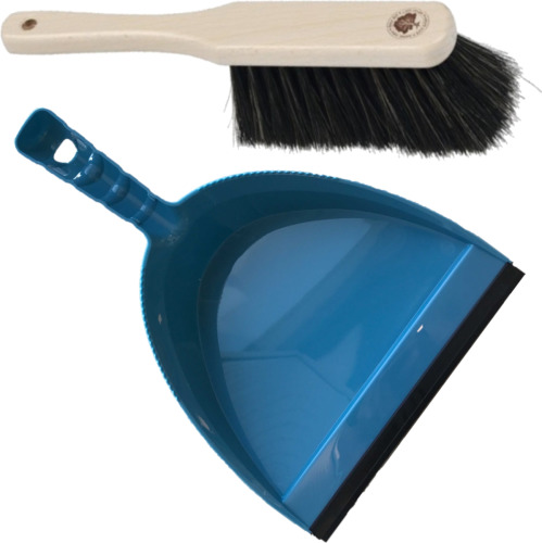 Brumag Stoffer en blik blauw van kunststof/hout met lip voor binnen