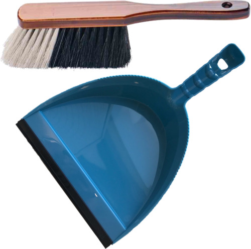 Brumag Stoffer en blik blauw/bruin van kunststof met lip voor binnen