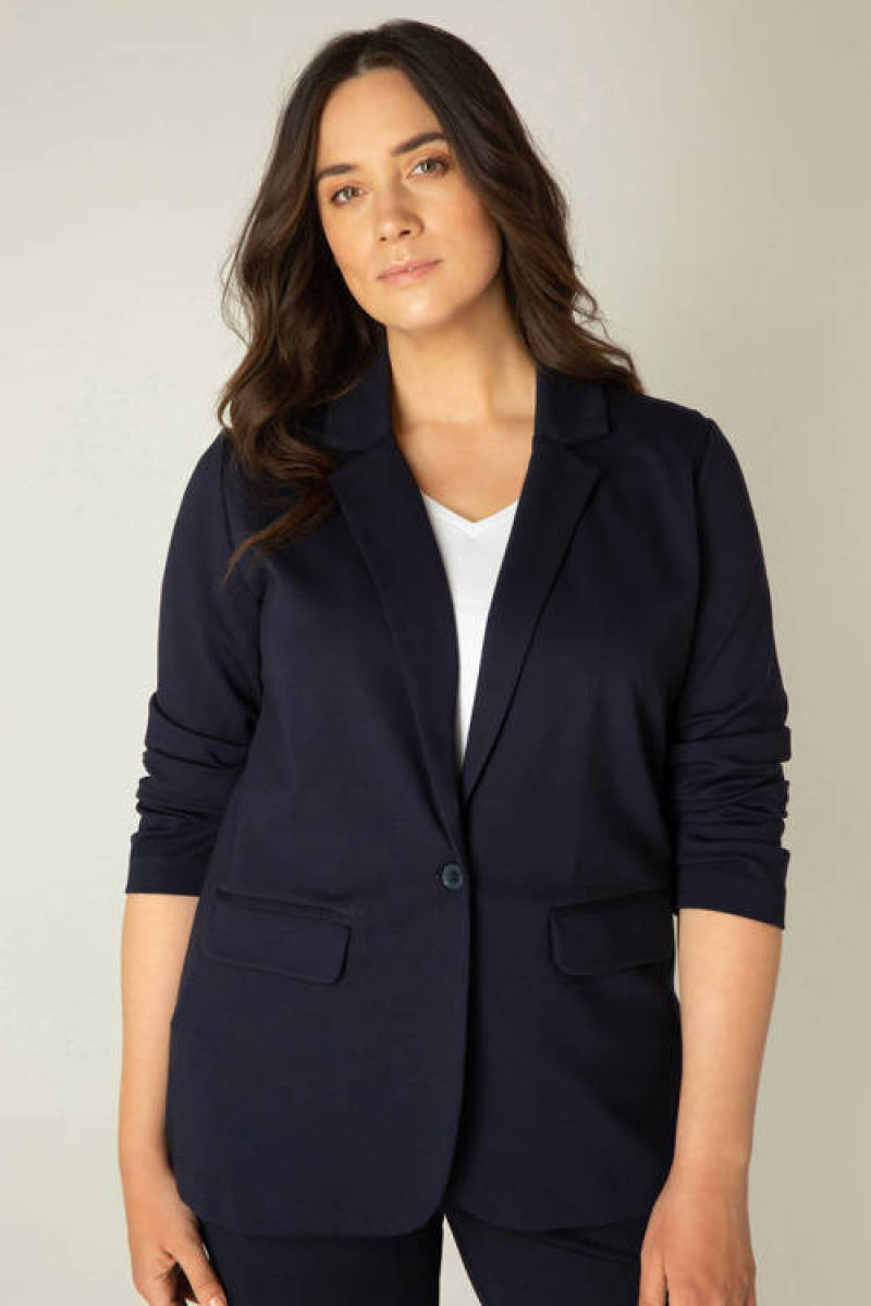 Base Level Curvy by Yesta ongevoerde blazer Aya donkerblauw
