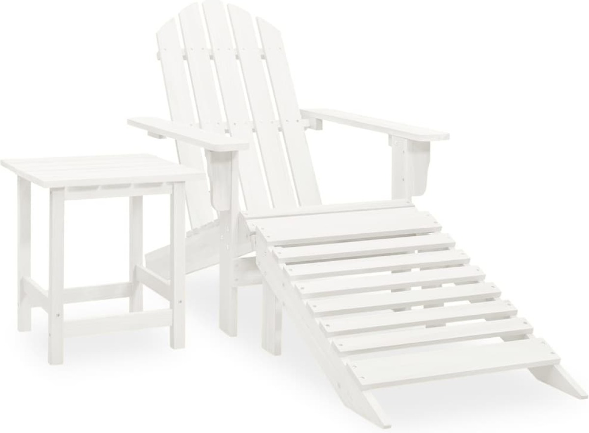 VidaXL Tuinstoel Adirondack met voetenbank tafel massief vurenhout wit