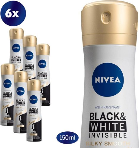Nivea Black & White Silky Smooth Spray - 6 x 150 ml