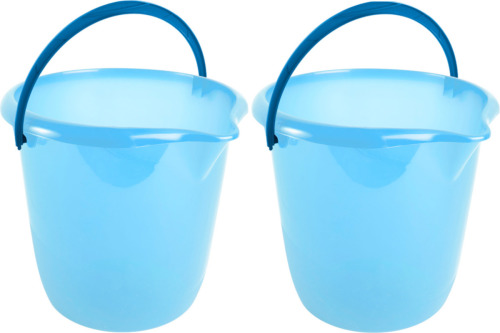 Hega Hogar Set van 2x stuks blauwe schoonmaakemmers/huishoudemmers 10 liter van dia 28 cm