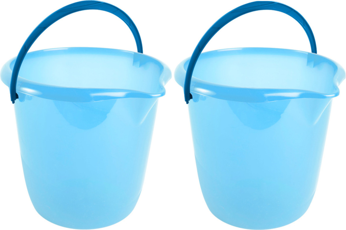 Hega Hogar Set van 2x stuks blauwe schoonmaakemmers/huishoudemmers 10 liter van dia 28 cm