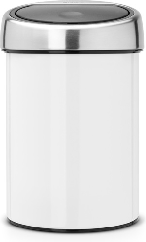 Brabantia Touch Bin wandafvalemmer 3 liter met kunststof binnenemmer - White / Brilliant Steel