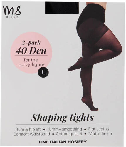 MS Mode Plus Size panty 40 denier - set van 2 zwart