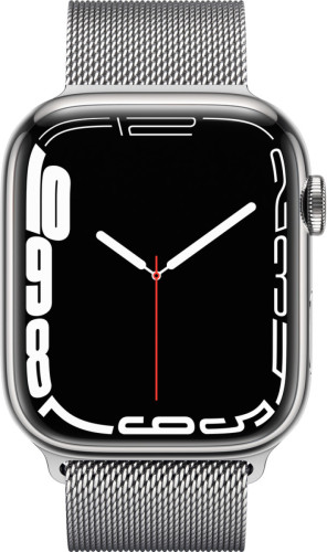 Apple Watch 7 Cell. 45mm rvs zilver. mil. armband zilver