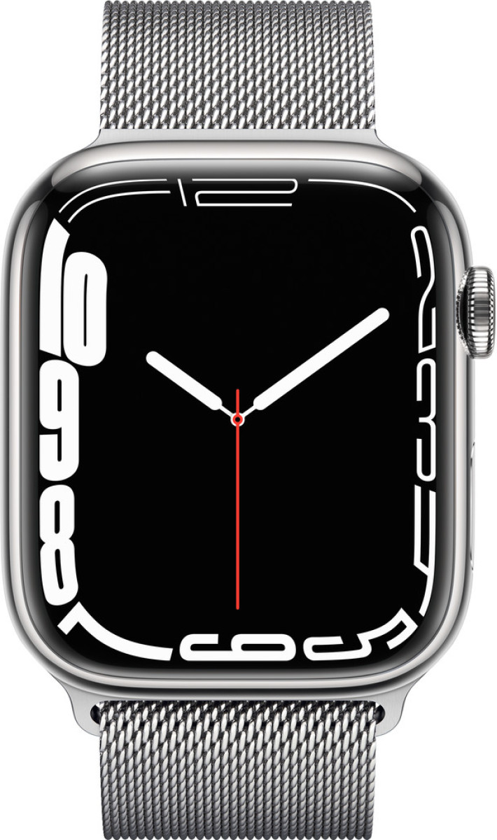 Apple Watch 7 Cell. 45mm rvs zilver. mil. armband zilver