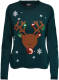 Only gebreide kersttrui ONLXMAS met printopdruk en pailletten groen/bruin/rood/wit