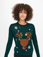 Only gebreide kersttrui ONLXMAS met printopdruk en pailletten groen/bruin/rood/wit