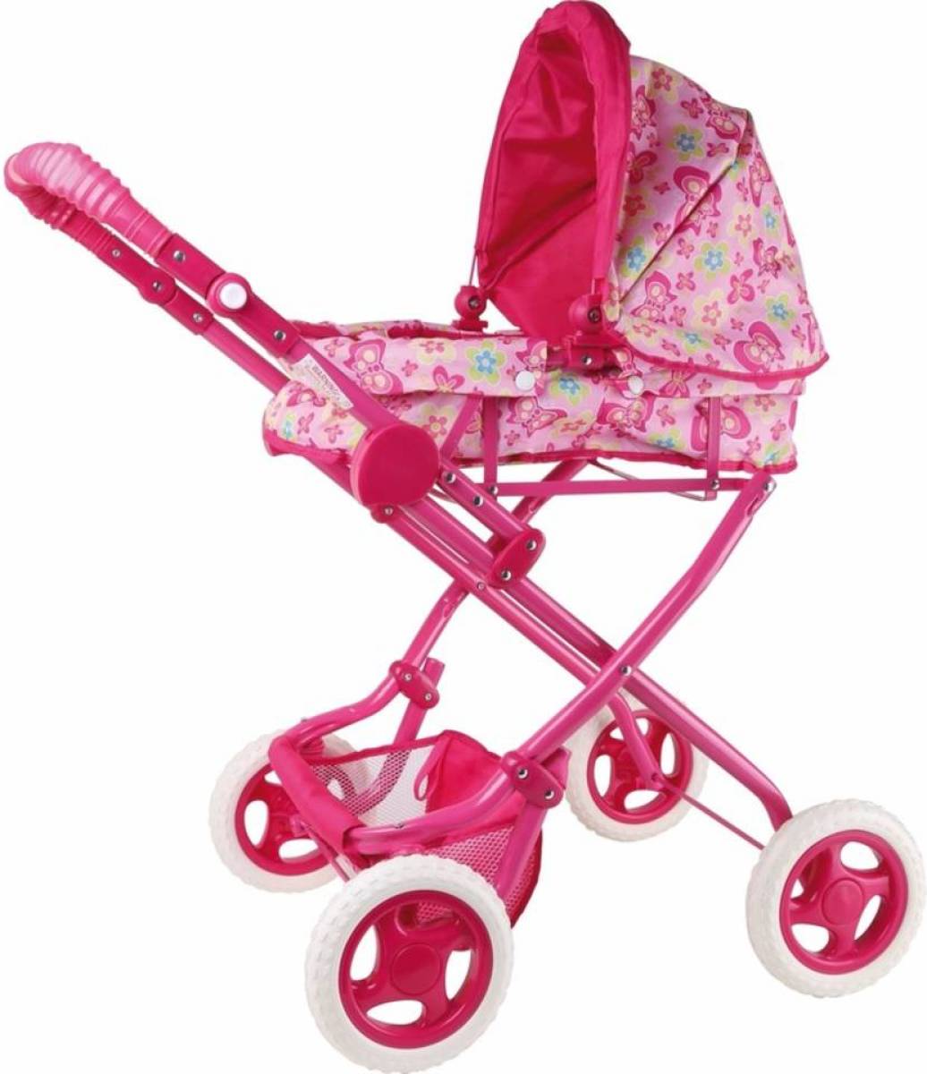 Merkloos Roze poppen wandelwagen met bloemen