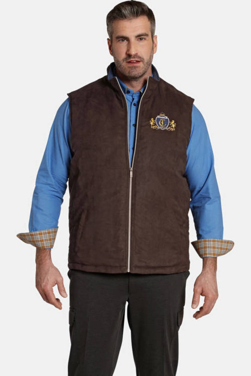 Charles Colby fluwelen bodywarmer DUKE LEEVI Plus Size bruin