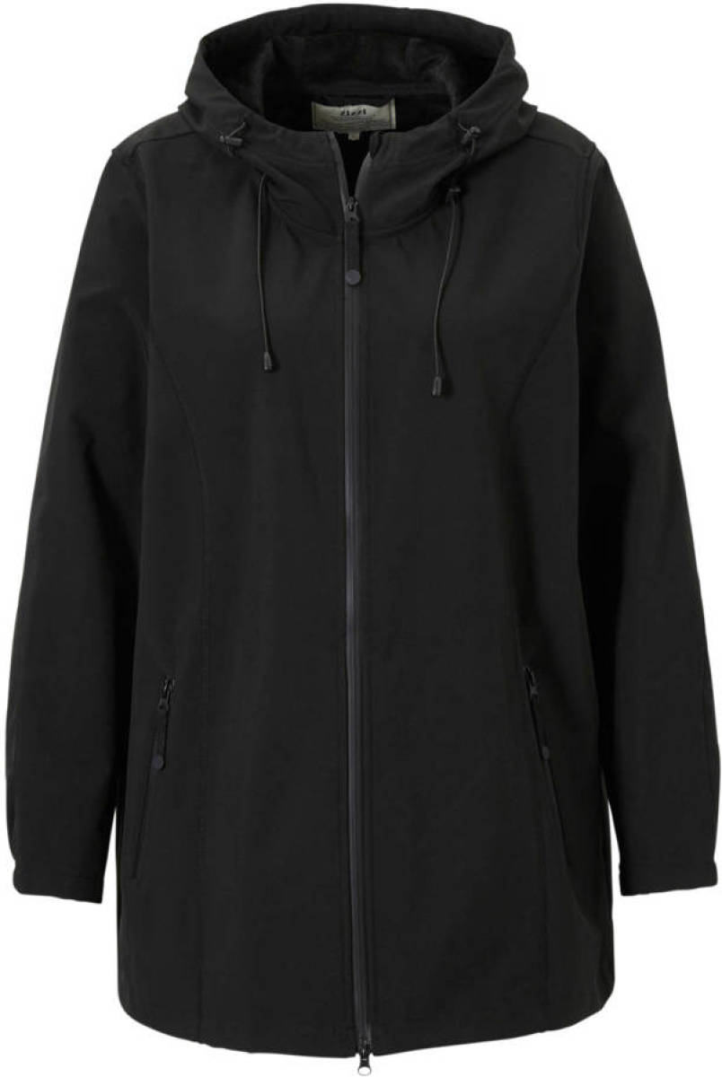 Zizzi waterdichte softshell jas zwart met capuchon