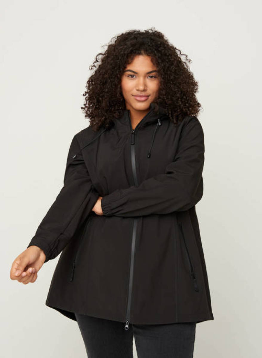 Zizzi waterdichte korte softshell jas met capuchon zwart