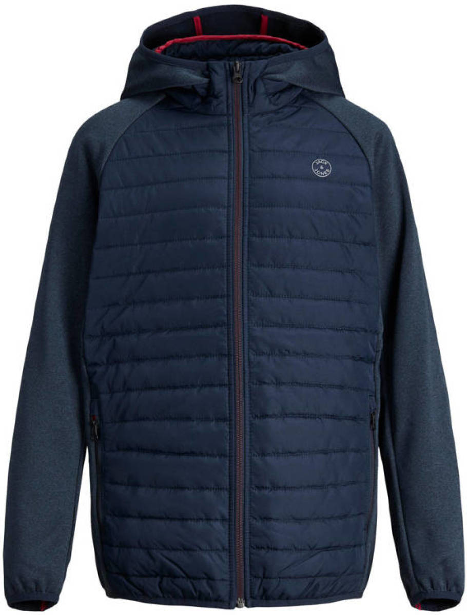 Jack & Jones JUNIOR gewatteerde tussenjas JJEMULTI donkerblauw/donkerrood
