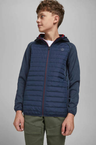 Jack & Jones JUNIOR gewatteerde tussenjas JJEMULTI donkerblauw/donkerrood