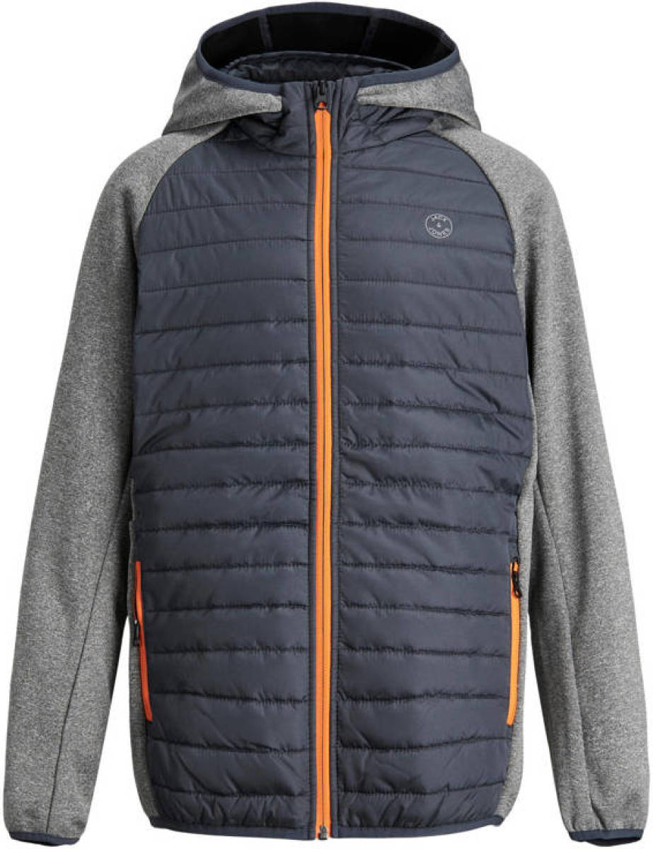 Jack & Jones JUNIOR gewatteerde tussenjas JJEMULTI grijs melange/donkerblauw/oranje