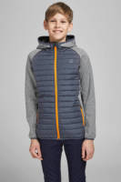 Jack & Jones JUNIOR gewatteerde tussenjas JJEMULTI grijs melange/donkerblauw/oranje