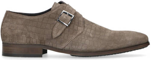Manfield suède gespschoenen met crocoprint taupe