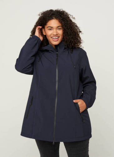 Zizzi waterdichte korte softshell jas met capuchon donkerblauw