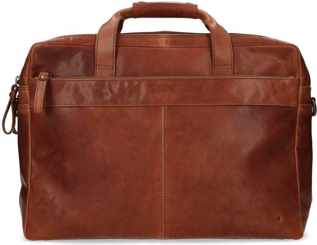 Manfield 18,4 inch leren laptoptas cognac