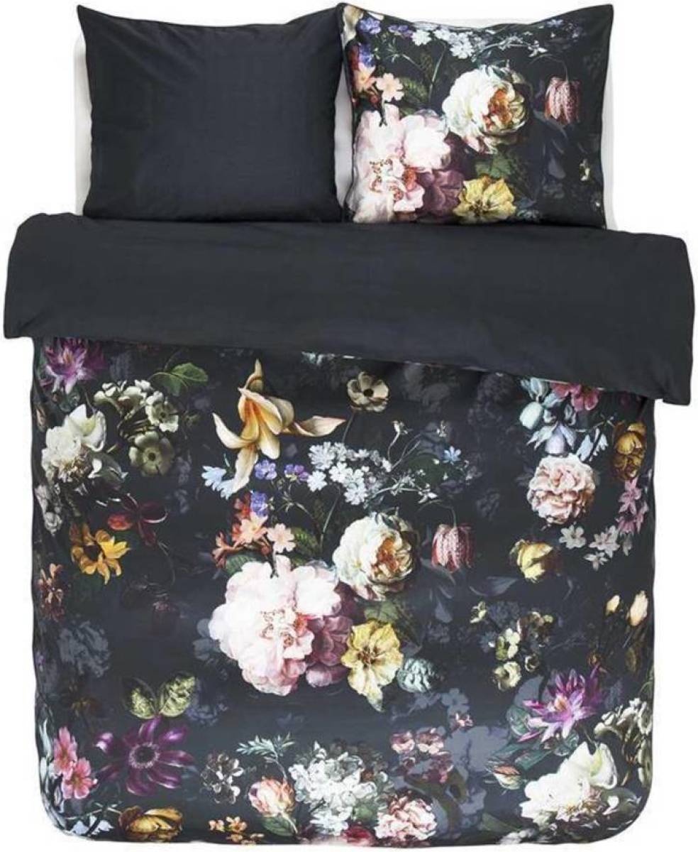 Essenza Fleur dekbedovertrek - 100% katoen-satijn - 1-persoons (140x200/220 cm + 1 sloop) - 1 stuk (60x70 cm) - Zwart