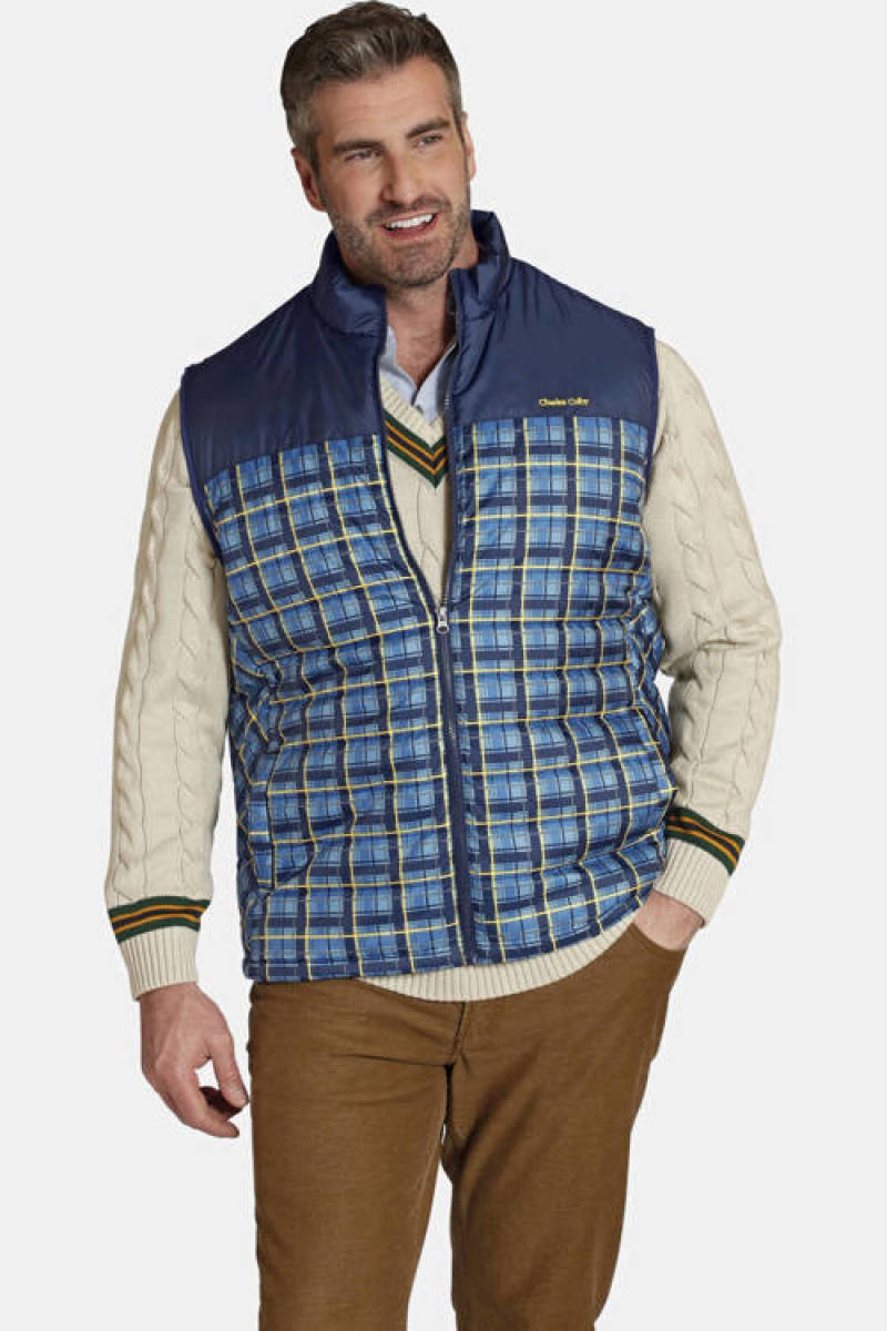 Charles Colby geruite bodywarmer DUKE AKKARIN Plus Size donkerblauw