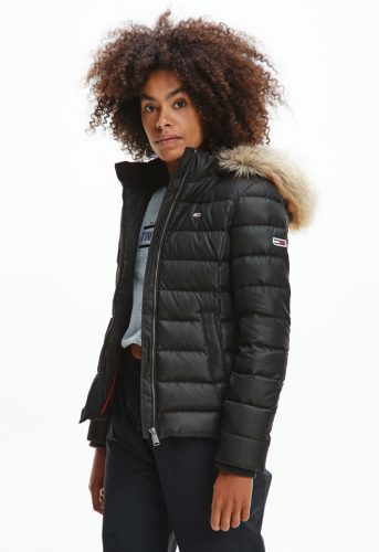 Tommy Jeans Donsjack TJW BASIC HOODED DOWN JACKET met imitatiebont aan de capuchon & Tommy Jeans-merklabel