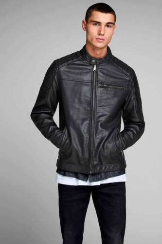 Jack & Jones CORE imitatieleren jas JCOROCKY zwart