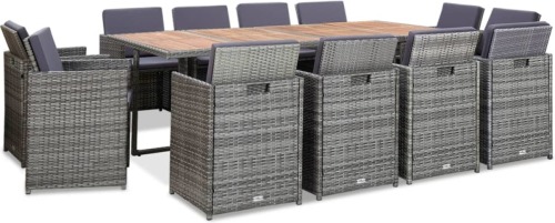 VidaXL 13-delige Tuinset met kussens poly rattan antracietkleurig