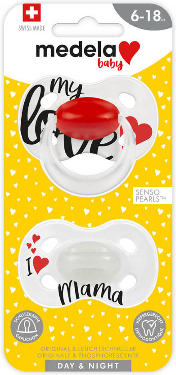 Medela Baby fopspeen Day&Night 6-18m Signature Love/Mama(2 stuks)