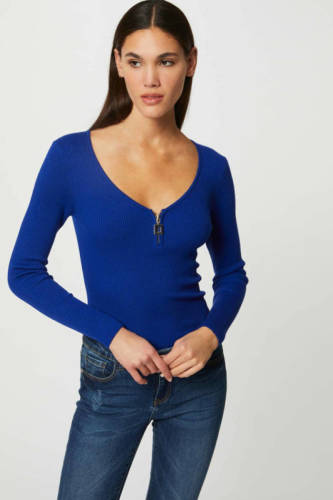 Morgan ribgebreide longsleeve blauw