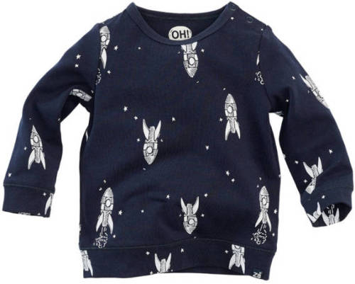 Z8 baby longsleeve Wubbo met all over print donkerblauw/wit