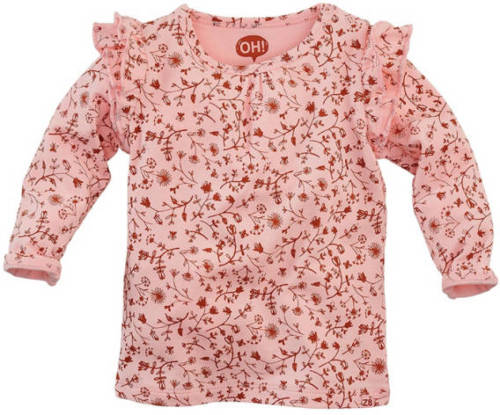 Z8 baby longsleeve Lima met all over print en ruches lichtroze/roestbruin