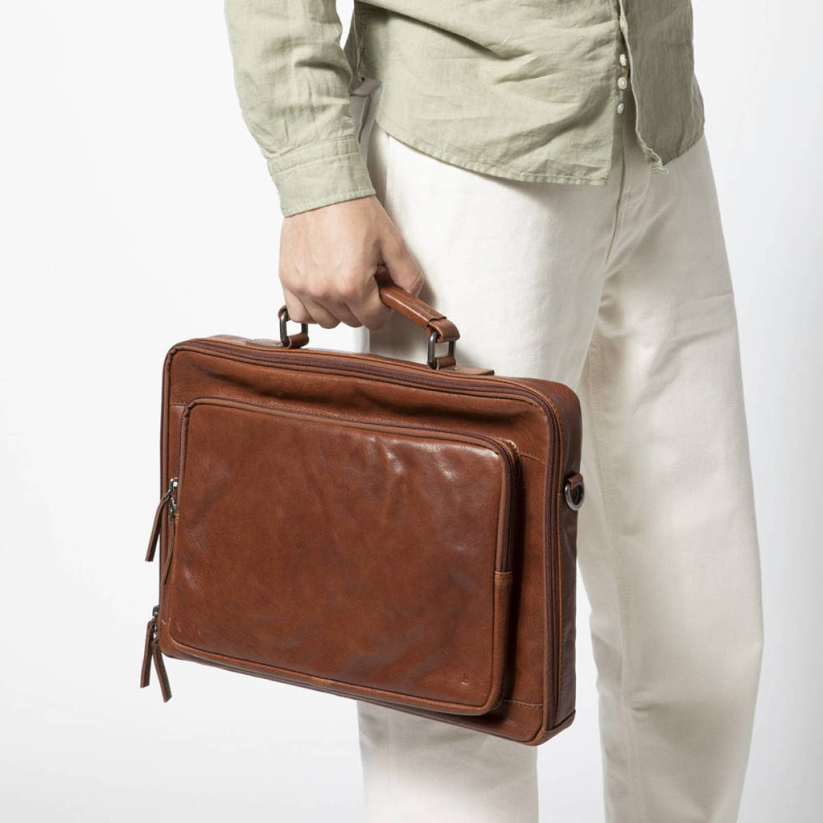 Manfield 16 inch leren laptoptas cognac