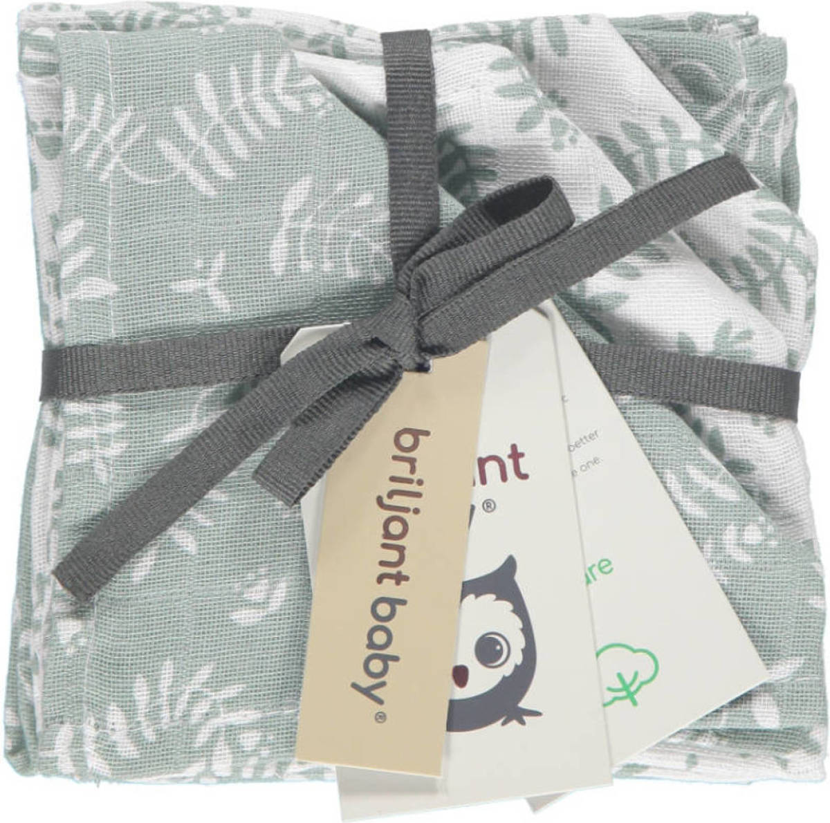 Briljant Baby hydrofiel monddoekje Botanic organic 30x30 cm - set van 4 grijs