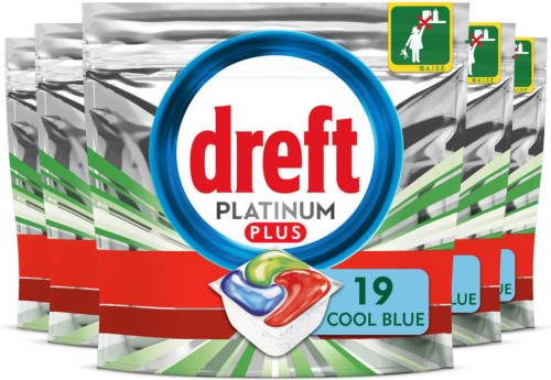 Dreft Platinum Plus All In One Vaatwascapsules Cool Blue - 5 x 19 Stuks