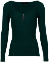 Morgan geribde longsleeve met rits groen