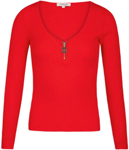 Morgan ribgebreide longsleeve rood