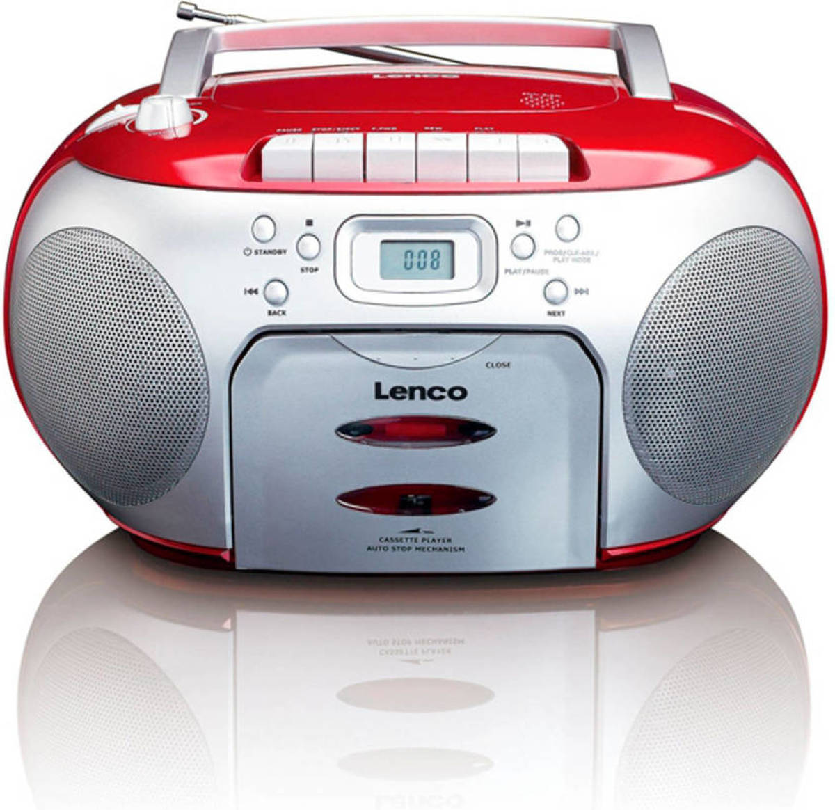 Lenco SCD-420 draagbare radio/casette- en CD speler zilver/rood